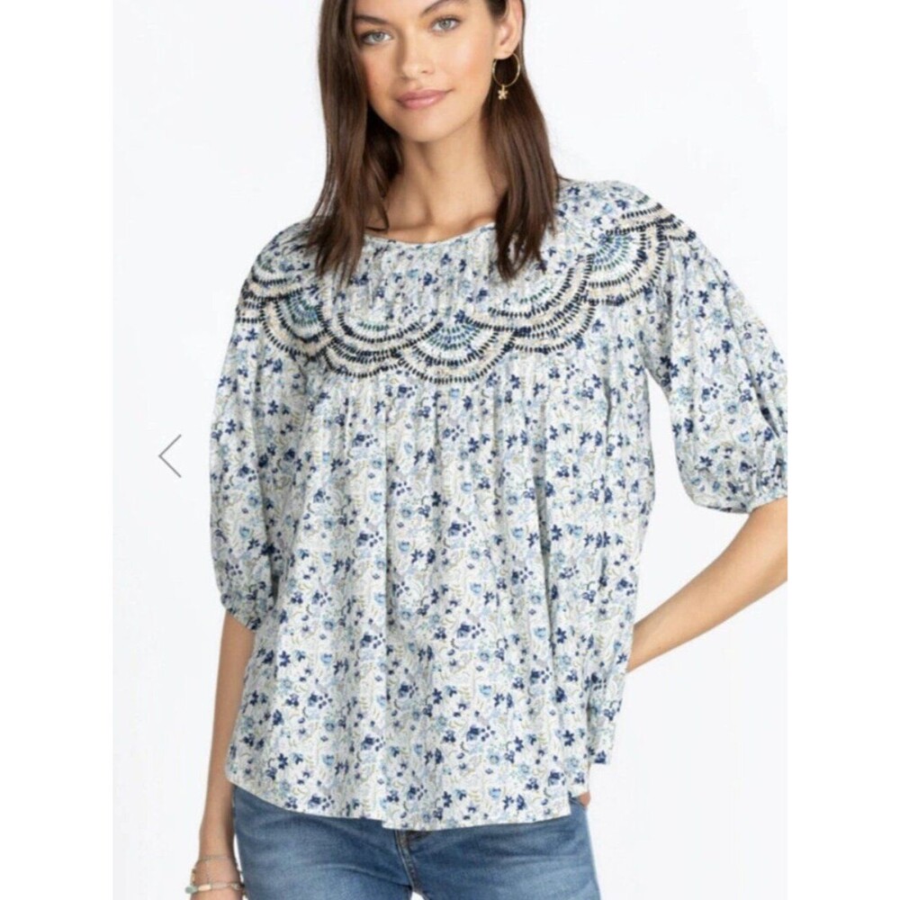 Johnny Was Tatiana Floral Embroidered Blouse Top Size XL